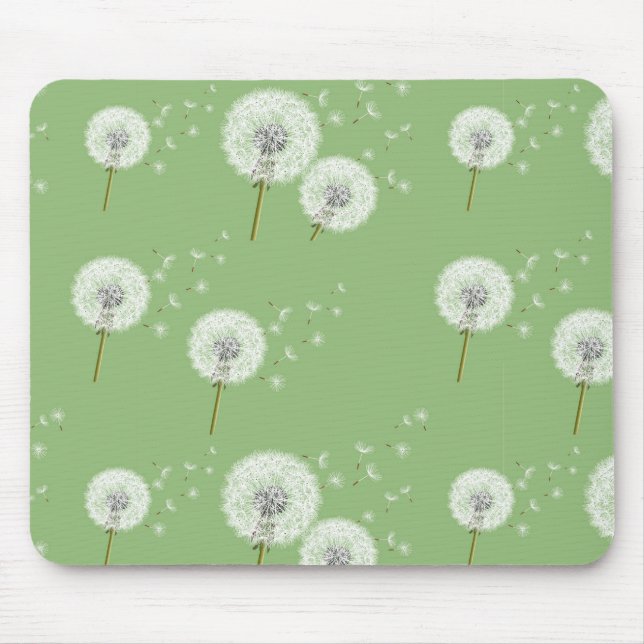 Dandelion Pattern on Green Background Mouse Pad (Front)