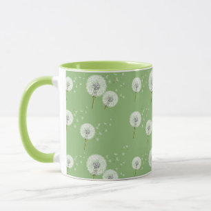 Dandelion Pattern on Green Background Mug