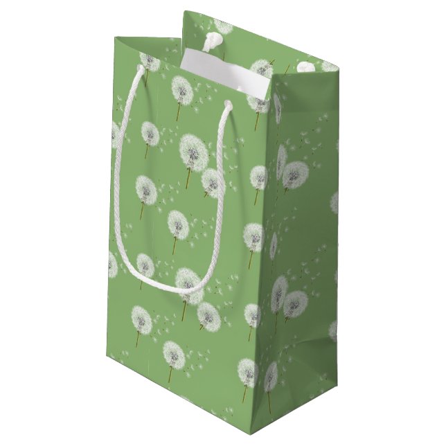 Dandelion Pattern on Green Background Small Gift Bag (Back Angled)