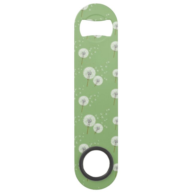 Dandelion Pattern on Green Background Speed Bottle Opener (Front)