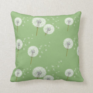 Dandelion Pattern on Green Background Throw Pillow
