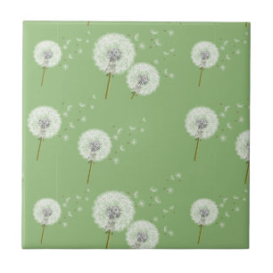 Dandelion Pattern on Green Background Tile