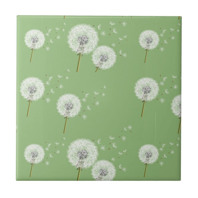 Dandelion Pattern on Green Background Tile (Front)