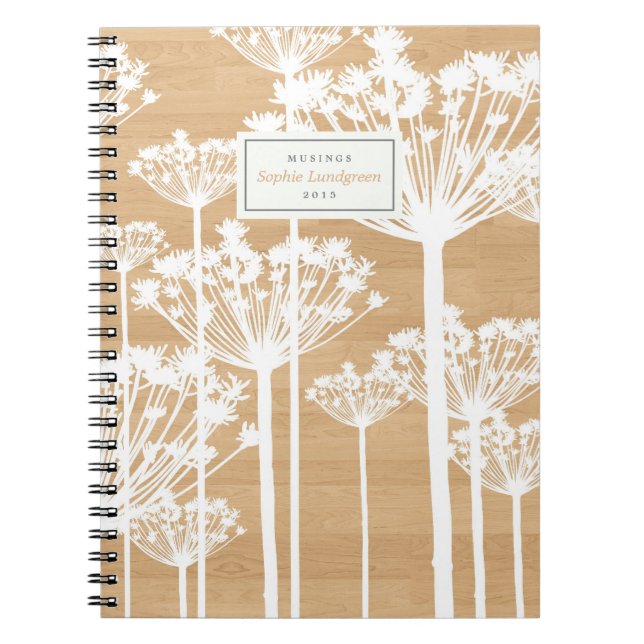 Dandelion Pattern on Wood Personalized Notebook (Front)