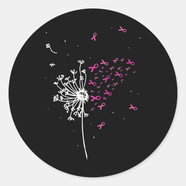 Dandelion Pink Ribbon Cool Breast Cancer Awareness Classic Round Sticker (Front)