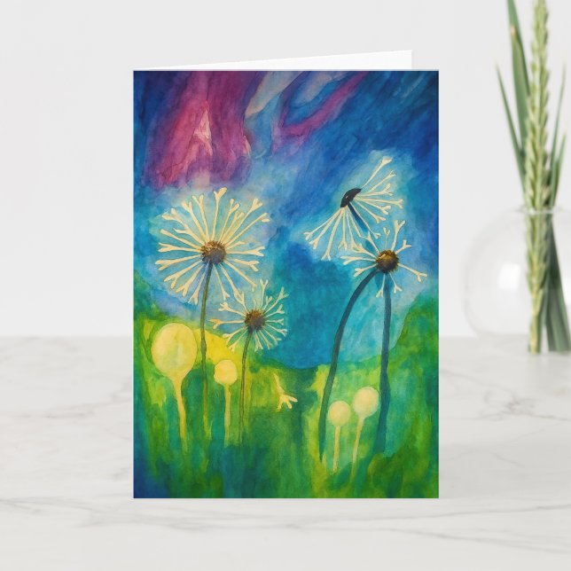 Dandelion Puffs Watercolor Blank Greeting  Card (Front)