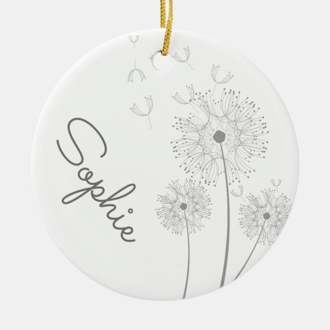 Dandelion pure modern flower art name ceramic ornament (Front)