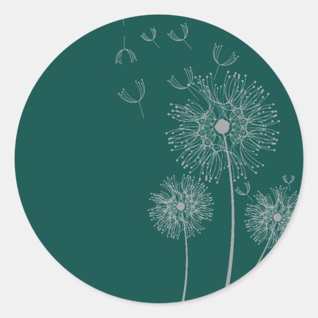 Dandelion pure modern teal flower art classic round sticker (Front)