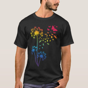 Dandelion Rainbow Dragonfly Breathe Flower Butterf T-Shirt