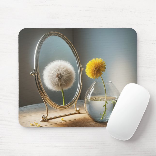 Dandelion Reflection In a Mirror Mouse Pad (With Mouse)