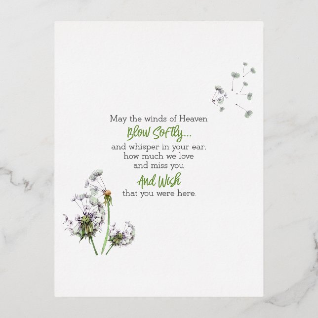 Dandelion Remembrance Foil Holiday Postcard (Front)