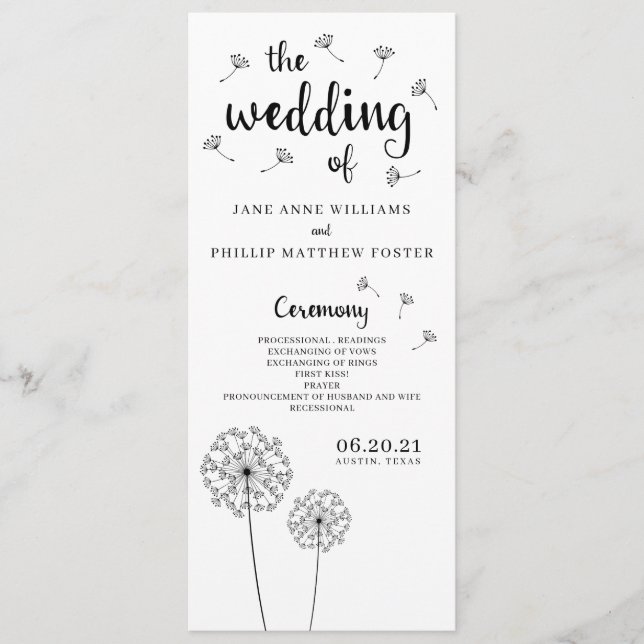 Dandelion Rustic Wedding Program (Front)