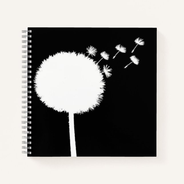 Dandelion Seeds Notebook Black and White (Front)