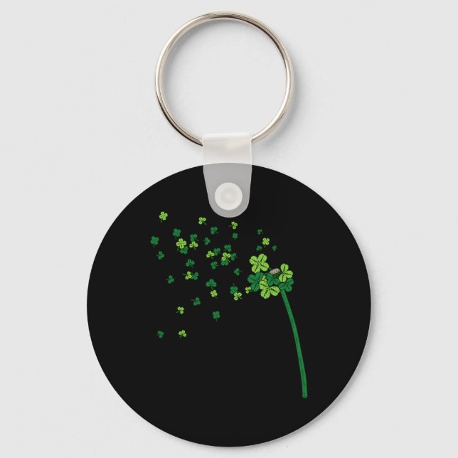 Dandelion Shamrock Clover Leaf St. Patrick Irish R Keychain (Front)