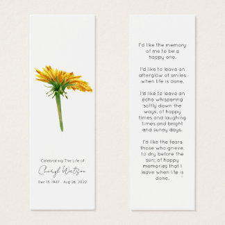 Dandelion | Simple Funeral Memorial Mini Bookmark