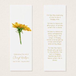 Dandelion | Simple Funeral Memorial Mini Bookmark
