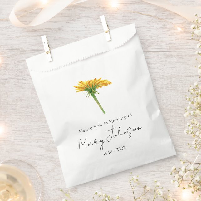 Dandelion | Simple Seed packet Funeral  Favour Bag (Clipped)
