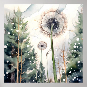 Dandelion Wall Art, Floral Square  Poster
