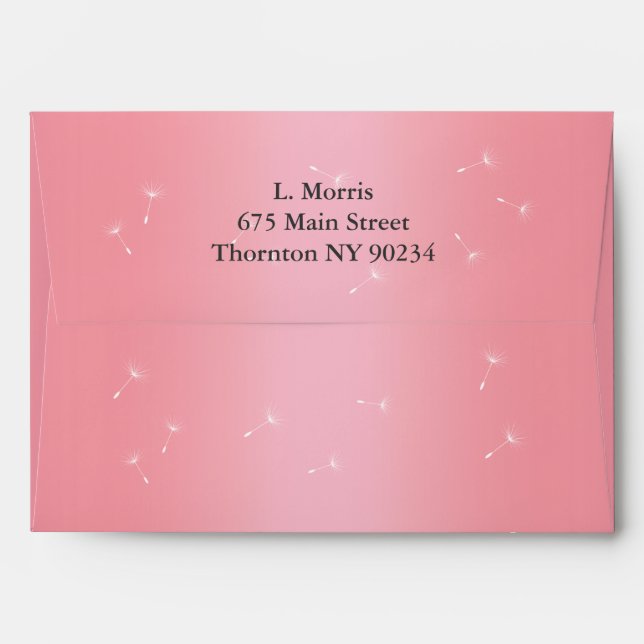 Dandelion Wedding Invitation Envelope in Rose Gold (Back (Top Flap))