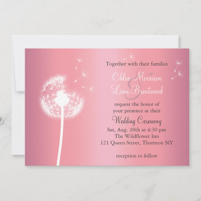 Dandelion Wedding Invitation in Rose Gold and Grey (Front)