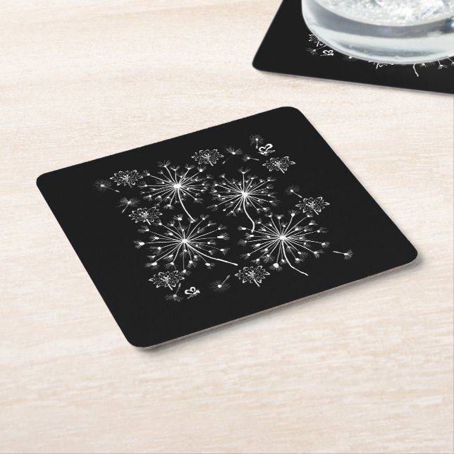 Dandelion, Wild Flowers, and Honey Bees Square Paper Coaster (Angled)
