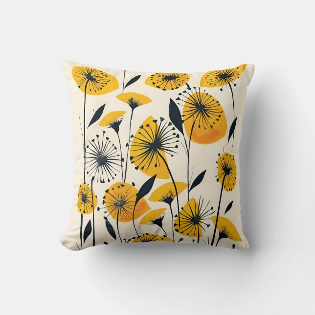 Dandelion wildflower field throw pillow (Front)