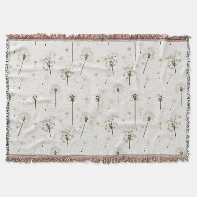 Dandelion Wildflower Pattern Throw Blanket (Front)