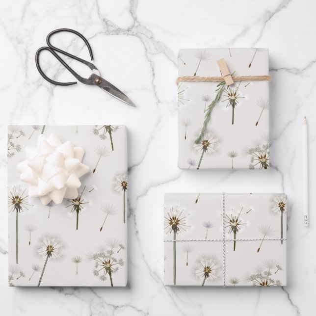 Dandelion Wildflower Pattern Wrapping Paper Sheet (Front)