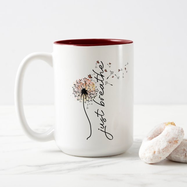 Dandelion Wish Coffee Mug Sunset Butterfly Design (With Donut)