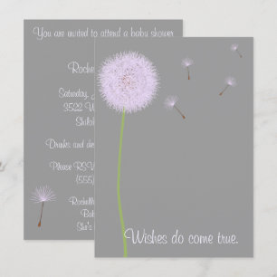 Dandelion Wishes For a Baby Shower in Purples Invitation