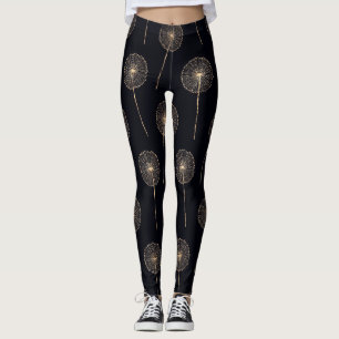 Dandelion wishes pattern rose gold and black leggings