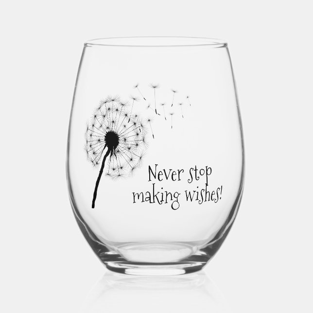 Dandelion Wishes Stemless Wine Glass (Front)