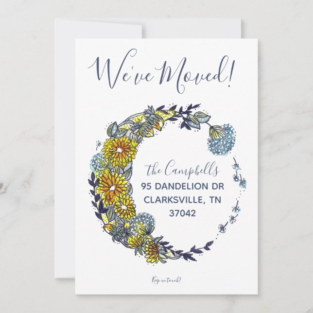Dandelion Wishes Wreath New Address Announcement (Front)