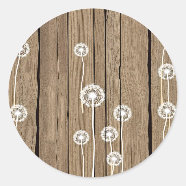 Dandelion Wood Rustic Pattern Classic Round Sticker (Front)