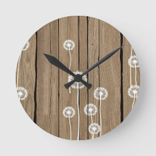 Dandelion Wood Rustic Pattern Round Clock