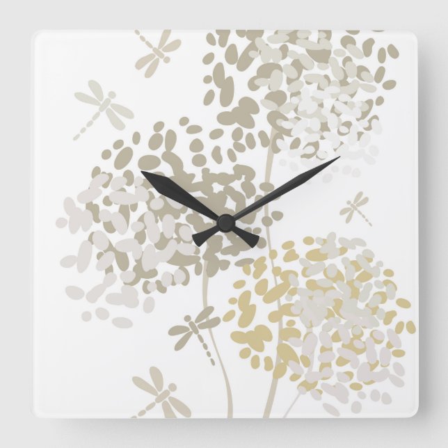 Dandelions and dragonflies modern square wall clock (Front)