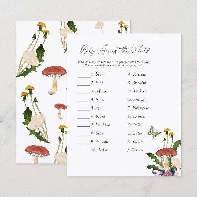Dandelions Baby around the world Baby Shower Game (Front/Back)