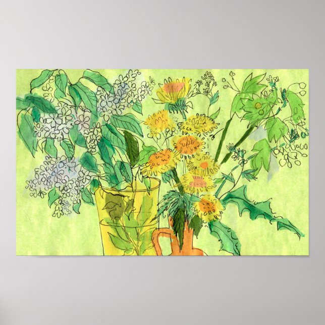 Dandelions Bird Cherry Summer Flowers Floral Art P Poster (Front)
