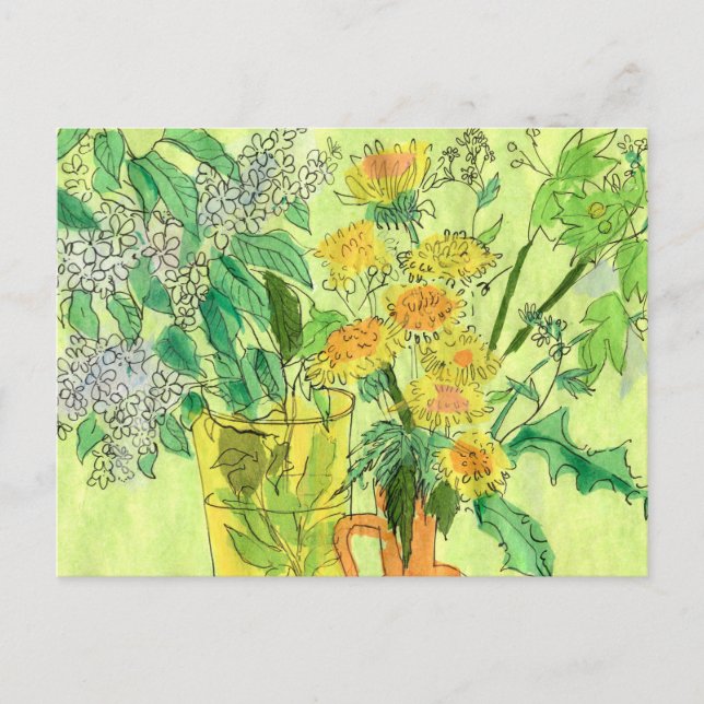 Dandelions Bird Cherry Summer Flowers Floral Art Postcard (Front)