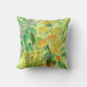 Dandelions Bird Cherry Summer Flowers Floral Art  Throw Pillow