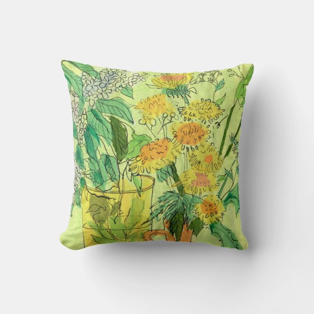 Dandelions Bird Cherry Summer Flowers Floral Art  Throw Pillow (Front)