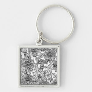 Dandelions, black and white keychain