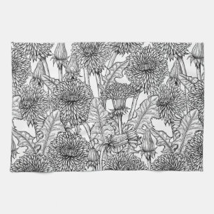 Dandelions, black and white kitchen towel