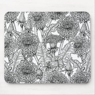 Dandelions, black and white mouse pad