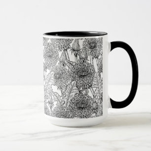 Dandelions, black and white mug