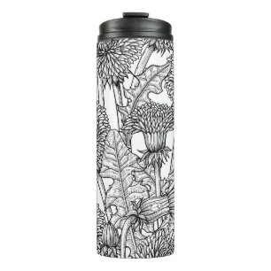 Dandelions, black and white thermal tumbler