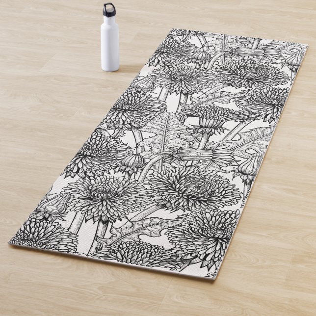 Dandelions, black and white yoga mat (In Situ)