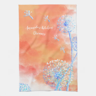 Dandelions blowing at sunset  kitchen towel