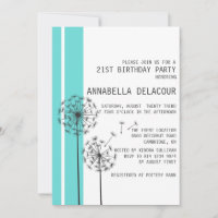 Dandelions Blue Modern Birthday Invitation