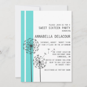 Dandelions Blue Sweet Sixteen Invitation